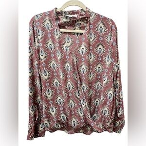 AliceBlue Mauve Multi-color Wrap Blouse Long Sleeve | Size Large | EUC